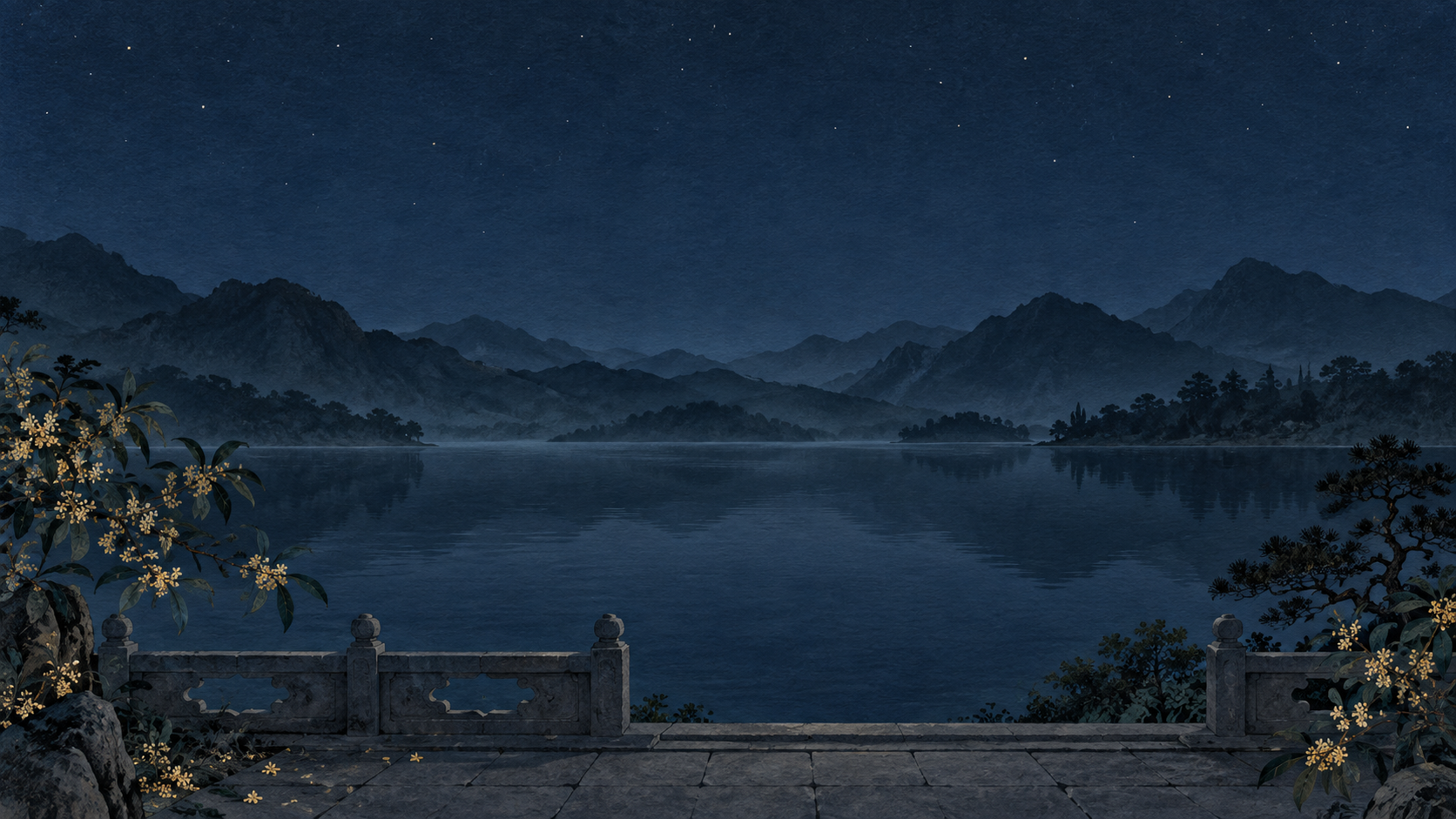 靜謐的山水夜景
